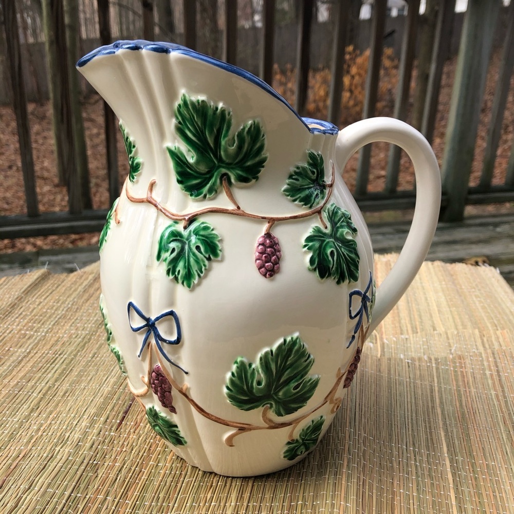 Vintage Haldon Majolica Style Grapevine Pitcher